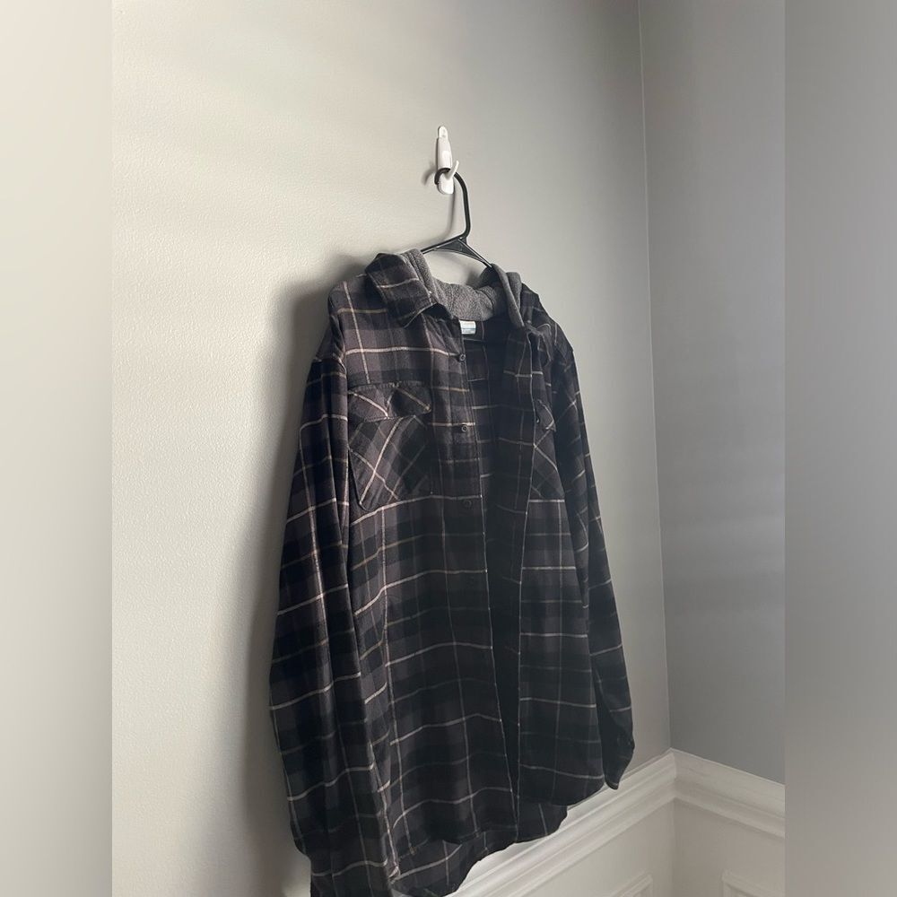 Columbia Plaid Button Down Hooded Light Jacket Size Men's Medium